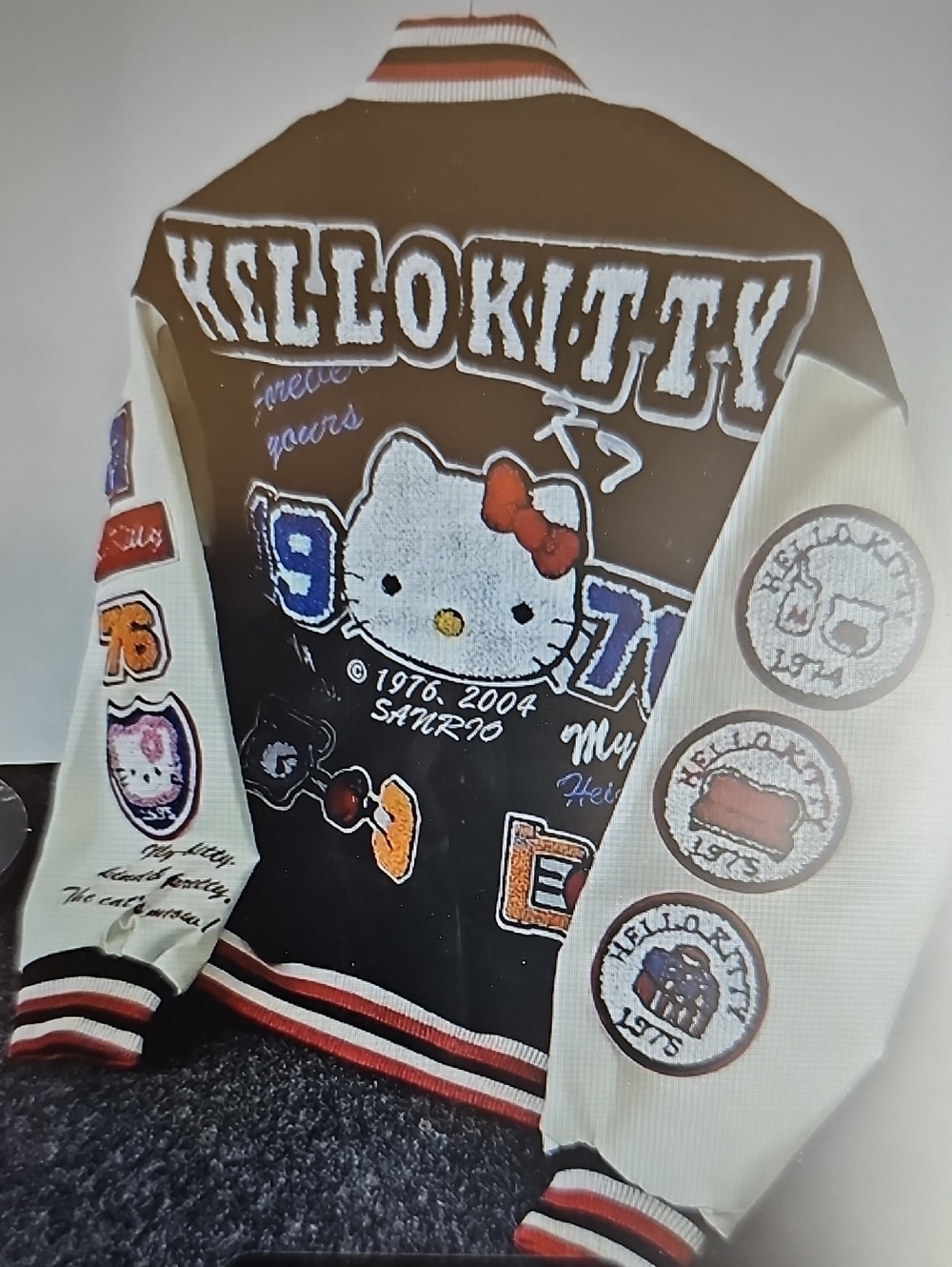New Sanrio 2XL  Hello Kitty 1976-2005 Colorful Patchwork  Varsity Jacket - Picture 2 of 15